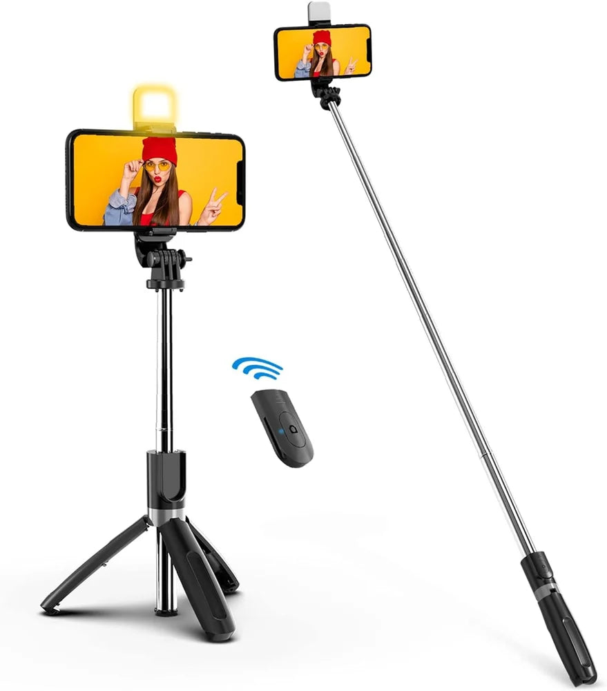 Selfie Stick Tripod with LED Fill Light & Bluetooth Remote – 40 Inch Extendable