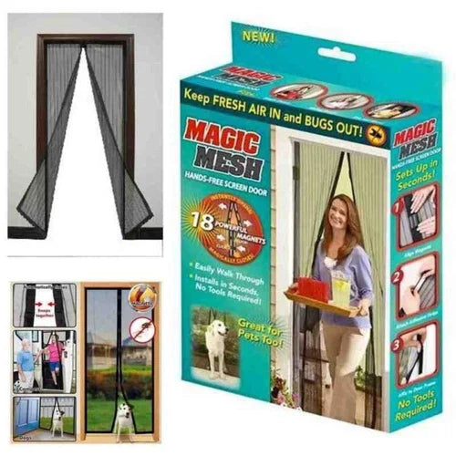 Magic Mesh Magnetic Screen Door – 18 Magnets, Hands-Free Entry | Keeps Bugs Out, Lets Fresh Air In | For Home, Balcony & Pets