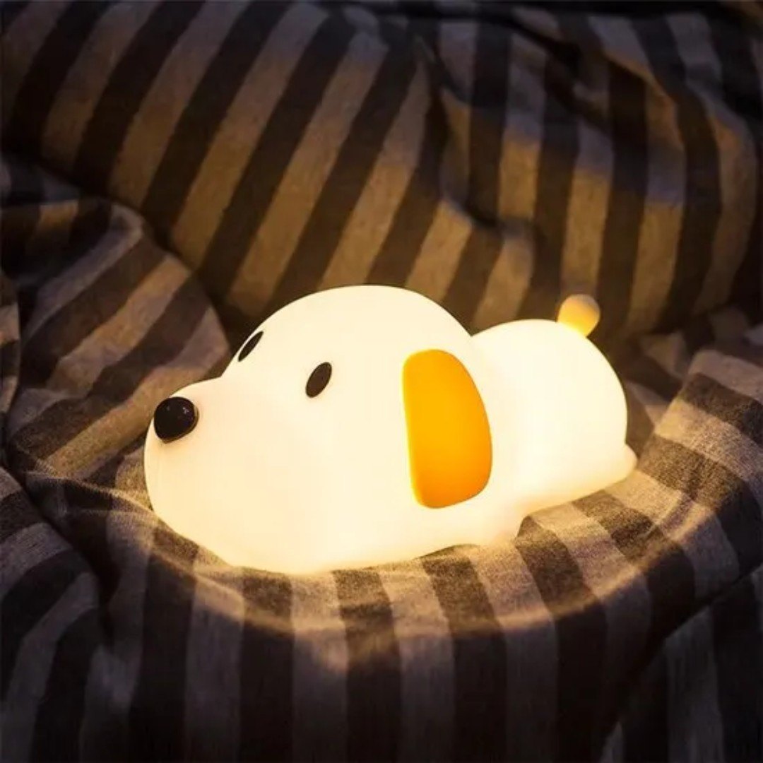 Cute Dog Silicone Night Light – Touch Control, Stepless Dimming, 15Hr Battery | USB Rechargeable Kids Lamp