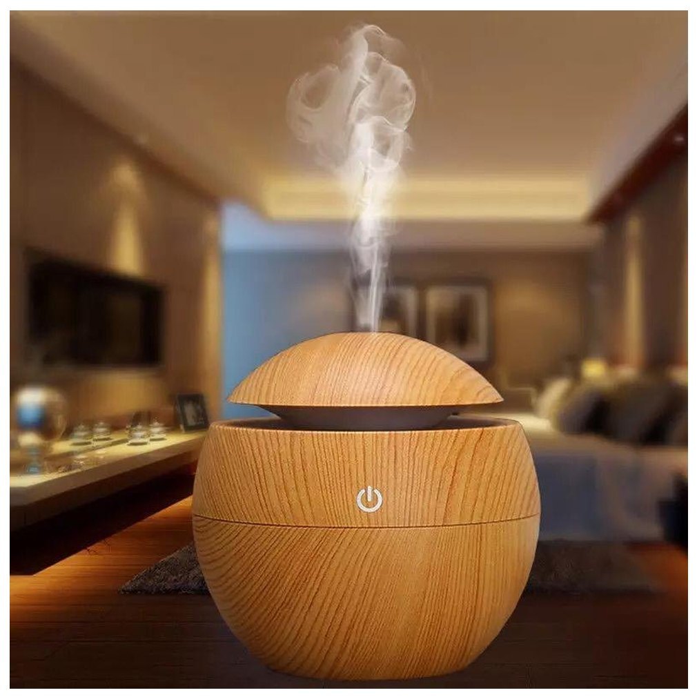 Ultrasonic Aroma Humidifier with 7 Colour Changing LED – Wood Grain Design | USB Powered | Aromatherapy Diffuser