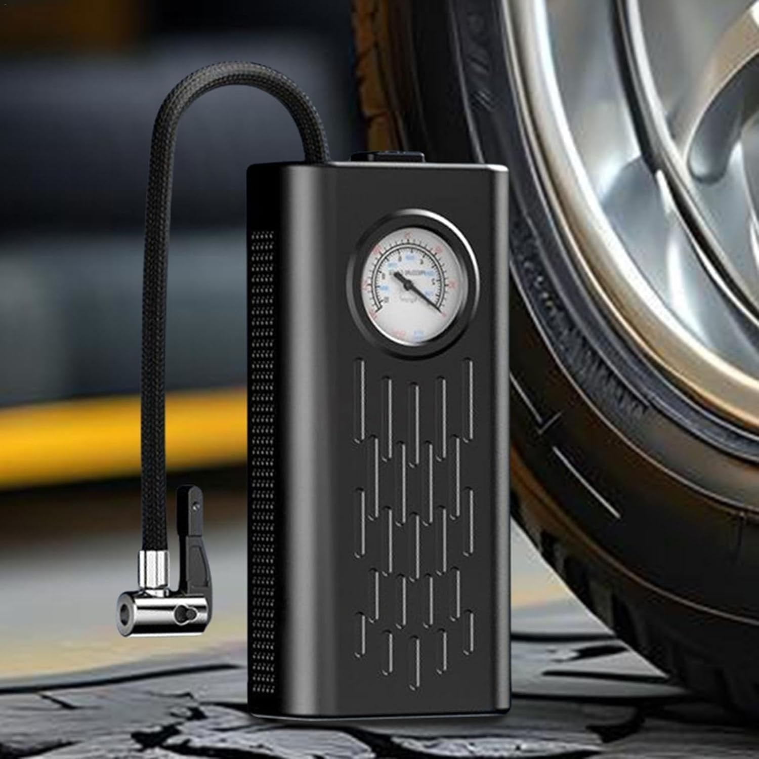 Portable Tyre Inflator with Pressure Gauge – For Bike & Car | Compact Air Compressor