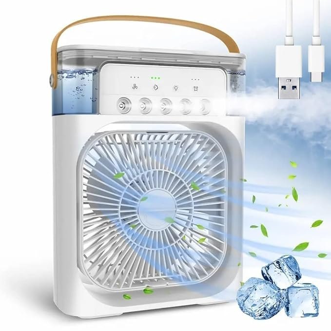 Portable Air Cooler Fan with Water Tank & USB Power | Mini Evaporative Cooler, 3 Speeds, Mist Humidifier, 7-Color LED, Quiet Cooling (MultiColor)