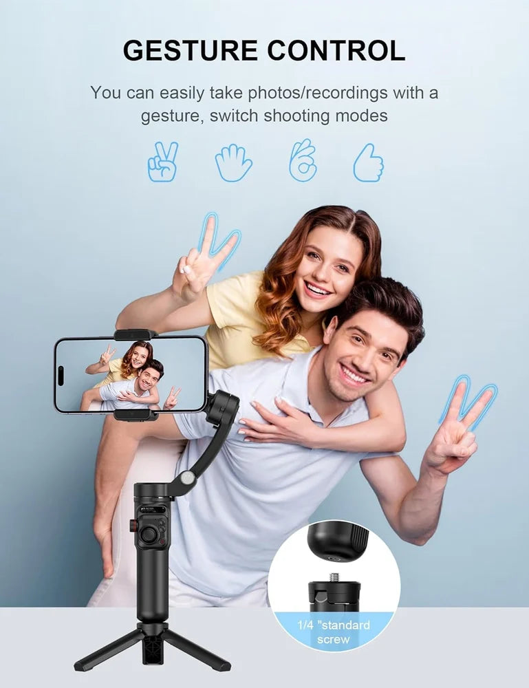 TOKQI M02 3-Axis Gimbal Stabilizer – AI Face & Object Tracking, Gesture Control