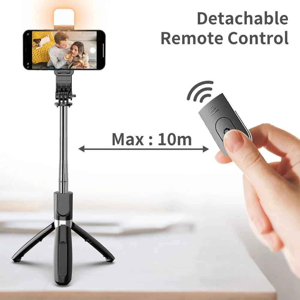 Selfie Stick Tripod with LED Fill Light & Bluetooth Remote – 40 Inch Extendable