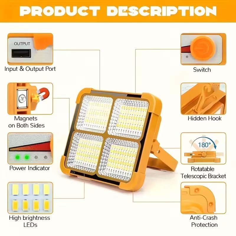 Solar LED work light camping vehicle repair SOS work night use cases