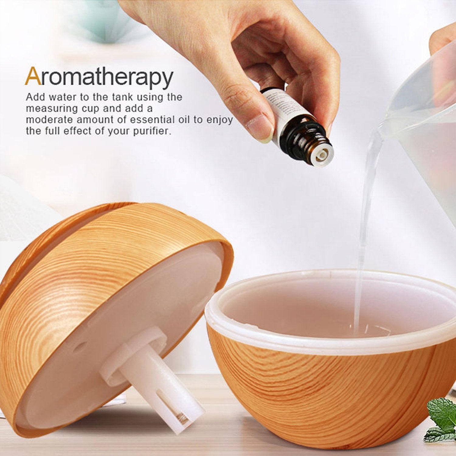 Ultrasonic Aroma Humidifier with 7 Colour Changing LED – Wood Grain Design | USB Powered | Aromatherapy Diffuser