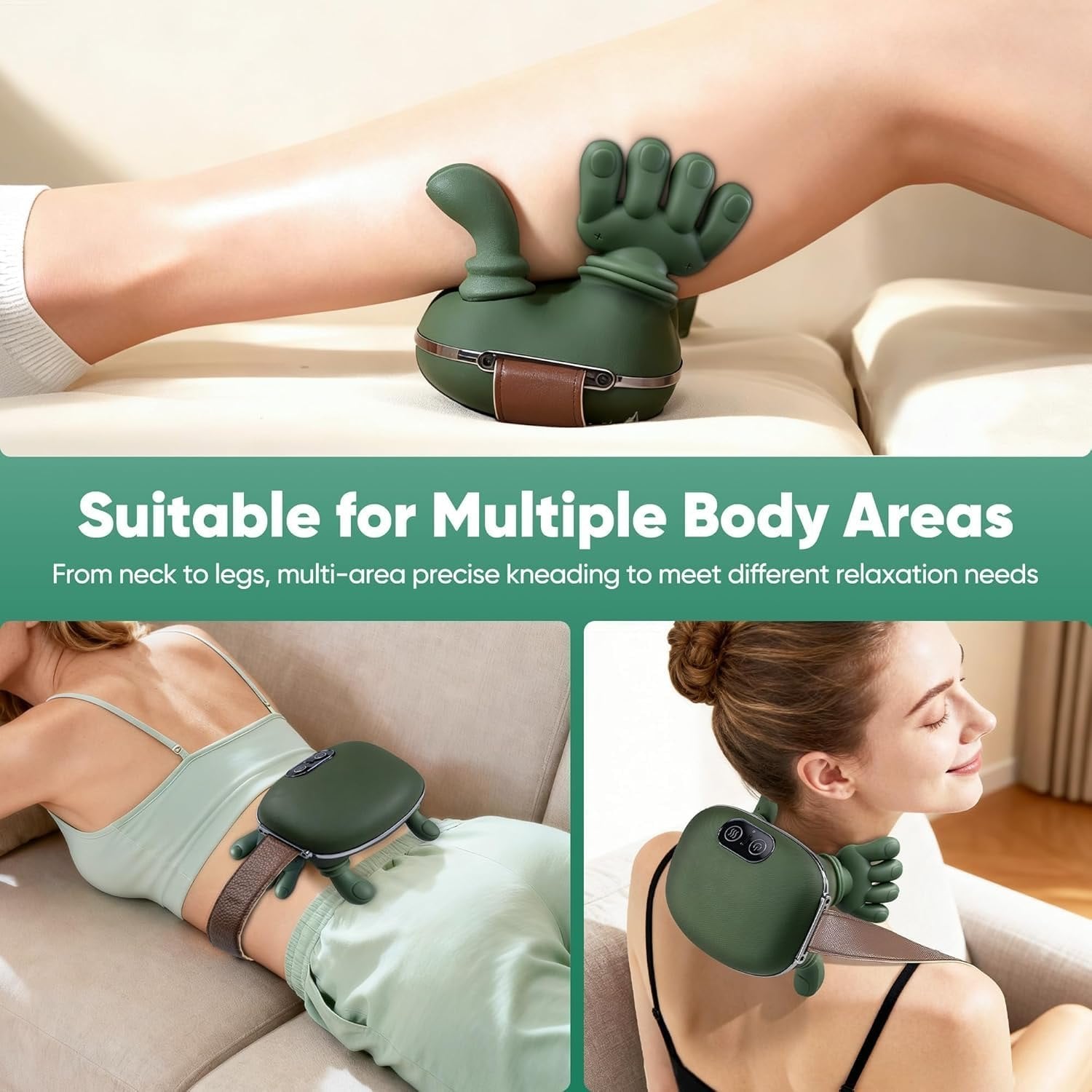 Electric Neck & Shoulder Massager with Heat – Shiatsu Hand-Shaped Deep Tissue Kneading Massager for Neck, Back & Legs