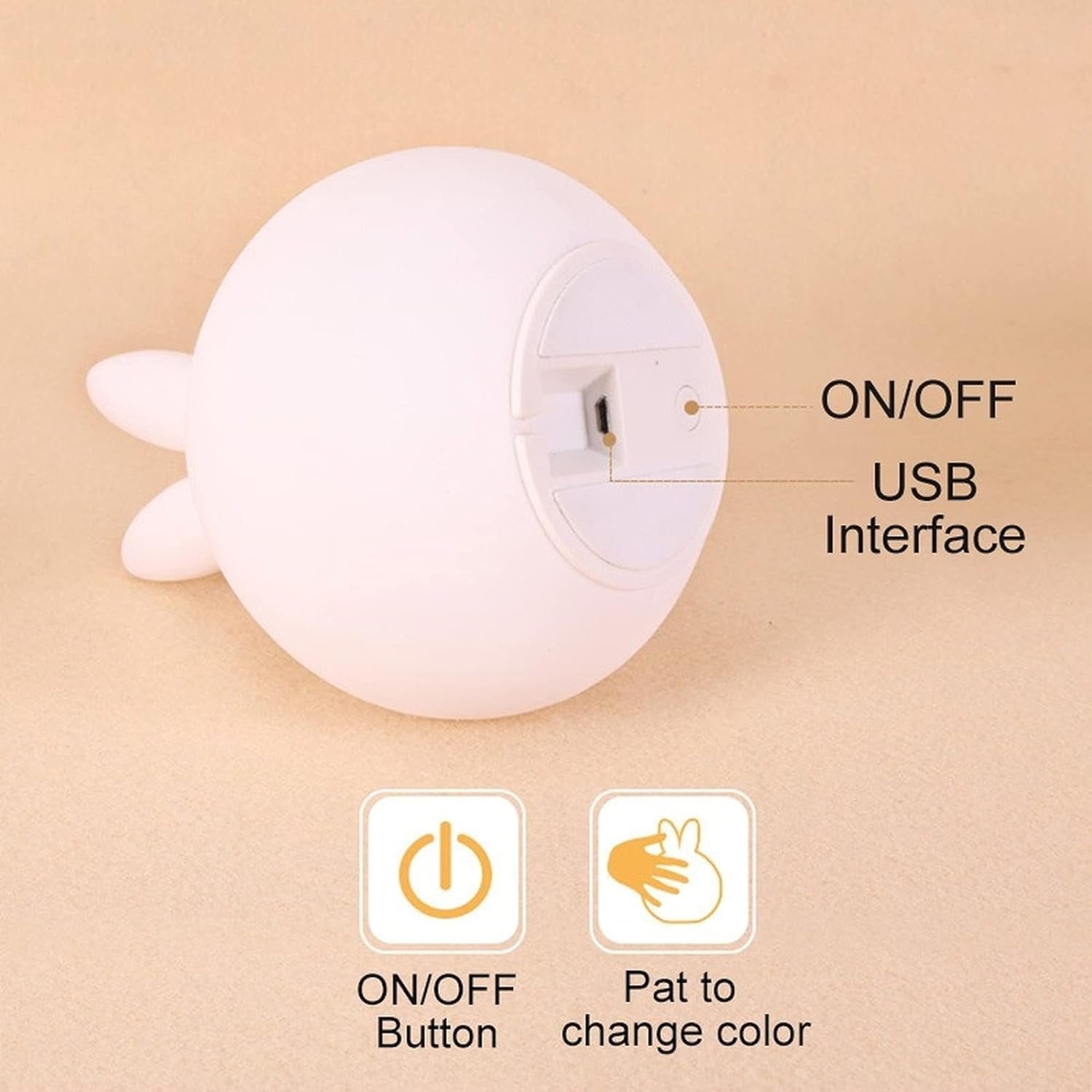 Cute Bunny Silicone Night Light – 7 Colour Changing LED Lamp | Pat to Change Colour | USB Rechargeable