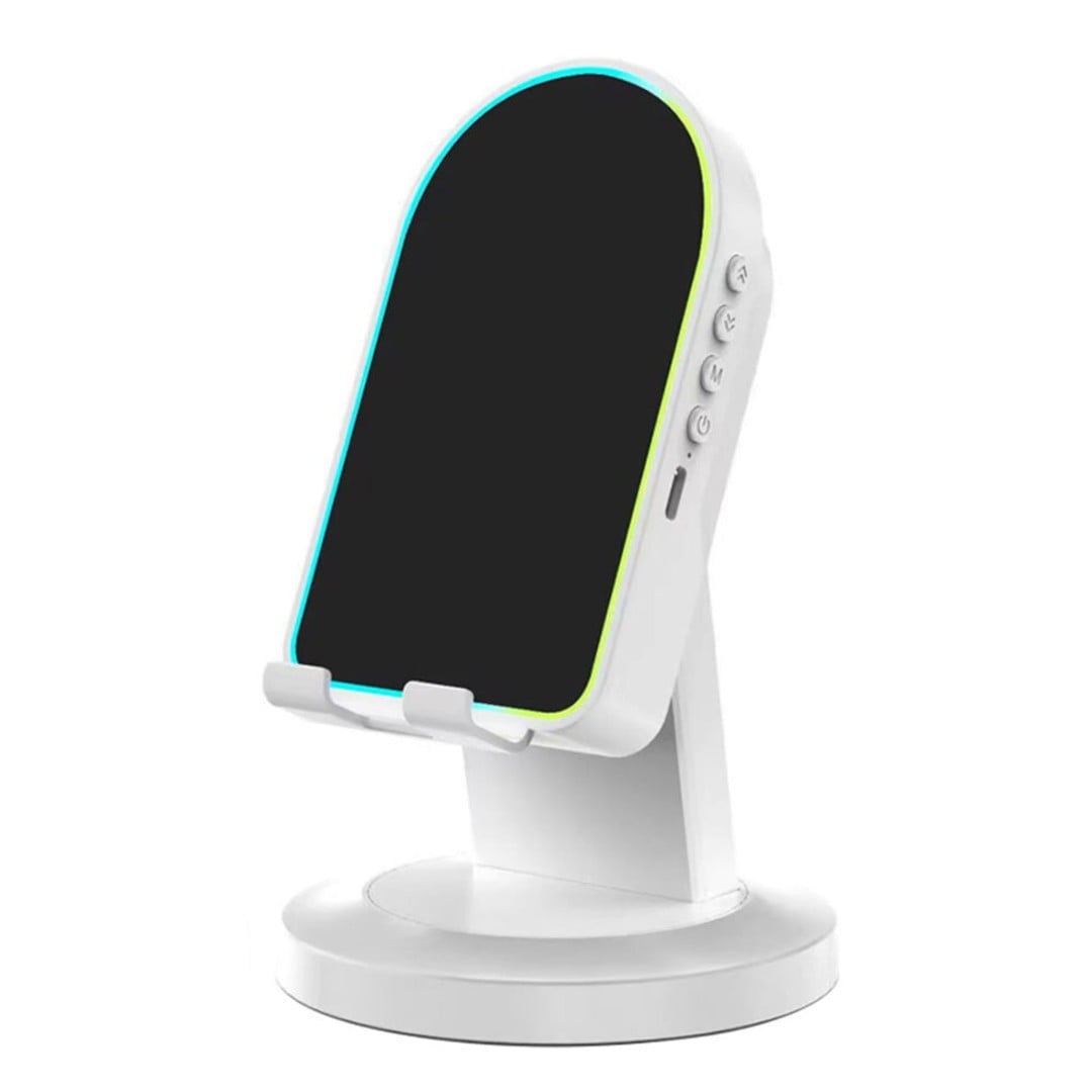 RGB LED phone stand white with red yellow lighting side view