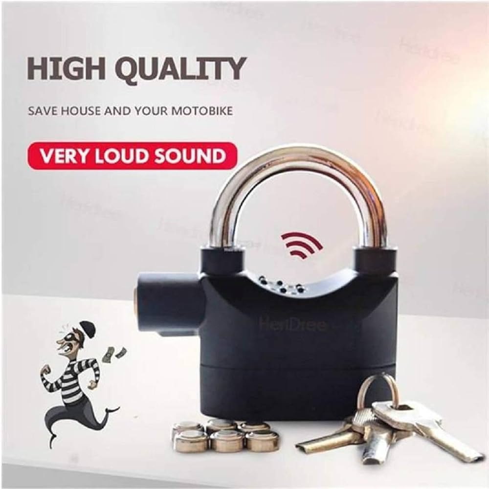 110dB Siren Alarm Padlock – Anti-Theft Security Lock with 3 Keys | For Bike, Motorcycle, Home, Gate & Cycle