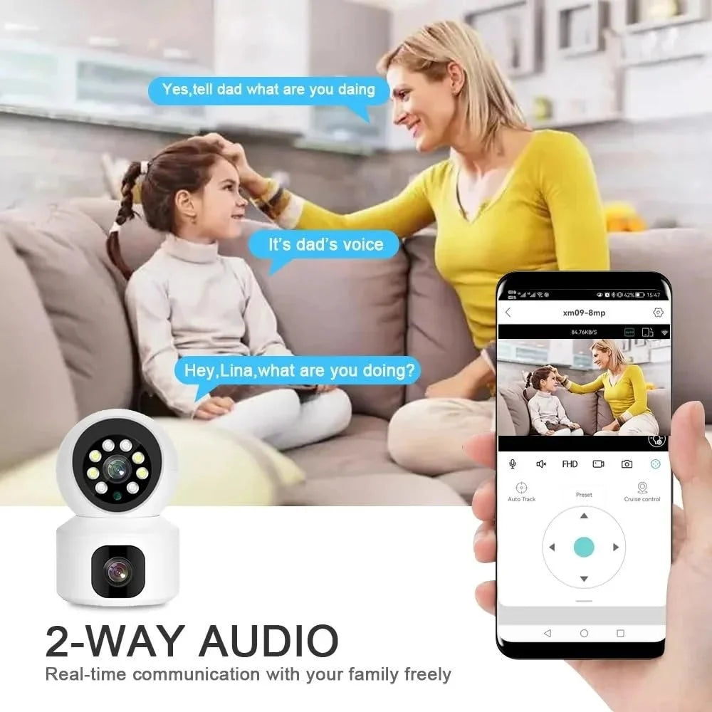 4MP Dual Lens WiFi Security Camera – 4X Zoom, Pan 355°, Smart Night Vision, 2-Way Audio | Indoor CCTV for Home & Baby Monitor