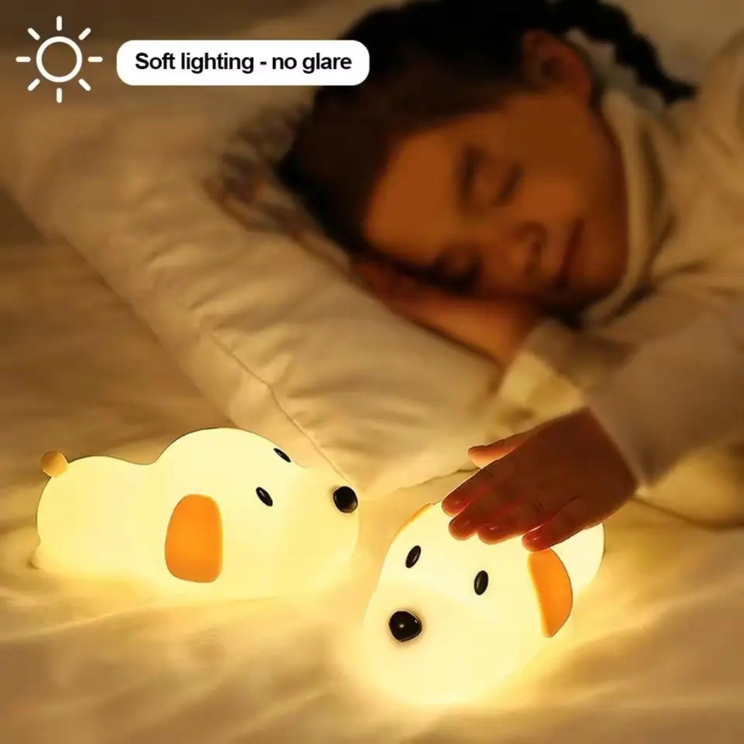 Cute Dog Silicone Night Light – Touch Control, Stepless Dimming, 15Hr Battery | USB Rechargeable Kids Lamp