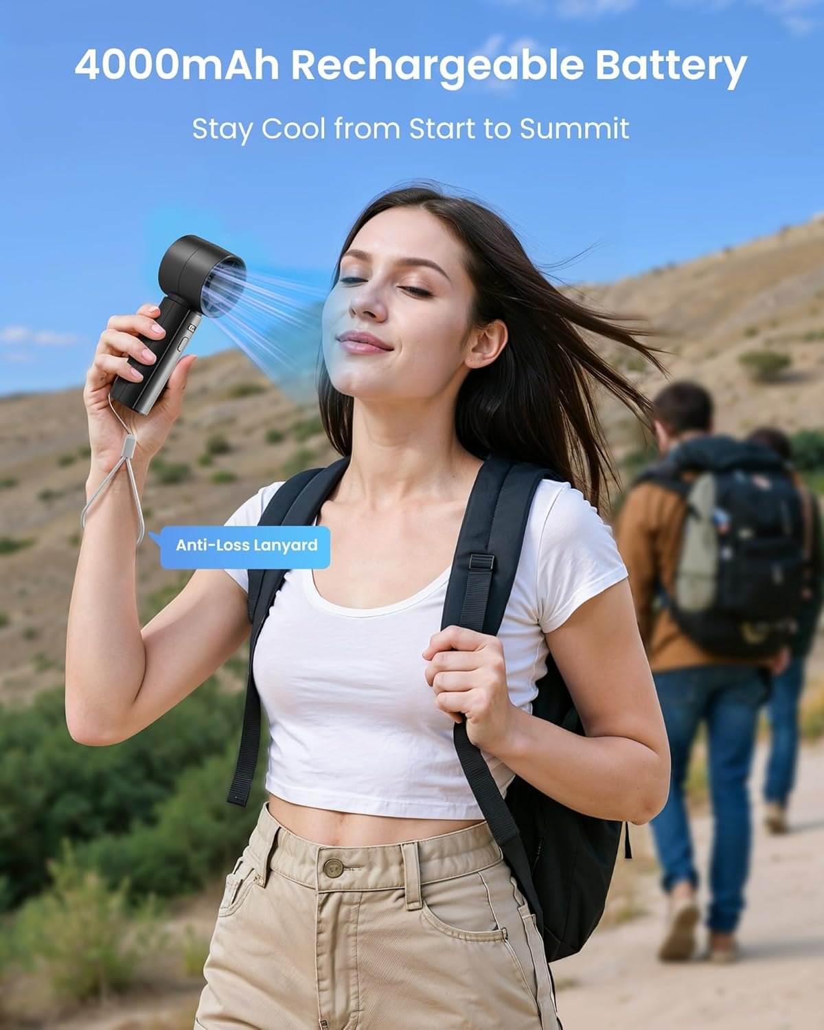 Portable Handheld Fan – 4000mAh Battery, 7.8m/s Turbo Wind, Digital Display | USB-C Fast Charging | For Travel, Outdoor & Desk