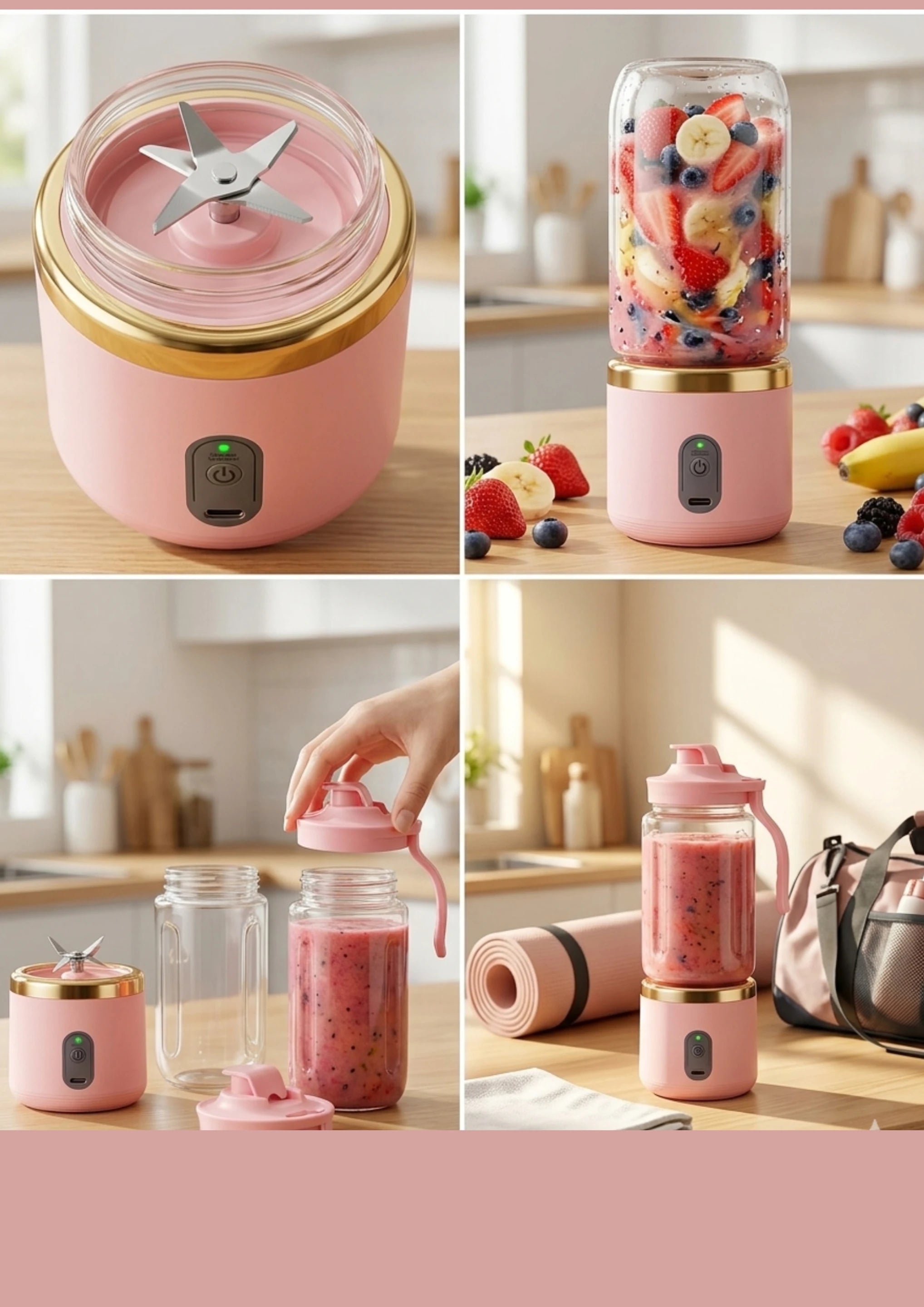 Blender features: 6-point reinforced blades, one-button operation, detachable jar and flip-top lid