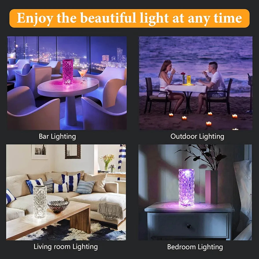 Crystal Diamond Rose Table Lamp space saving colour changing