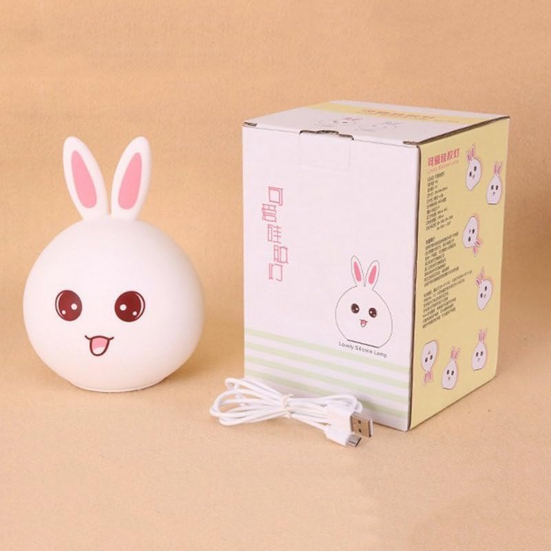 Cute Bunny Silicone Night Light – 7 Colour Changing LED Lamp | Pat to Change Colour | USB Rechargeable