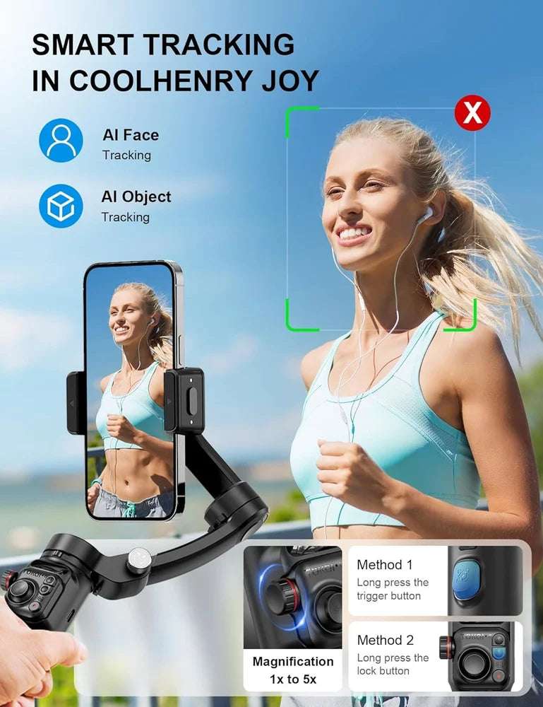 TOKQI M02 3-Axis Gimbal Stabilizer – AI Face & Object Tracking, Gesture Control