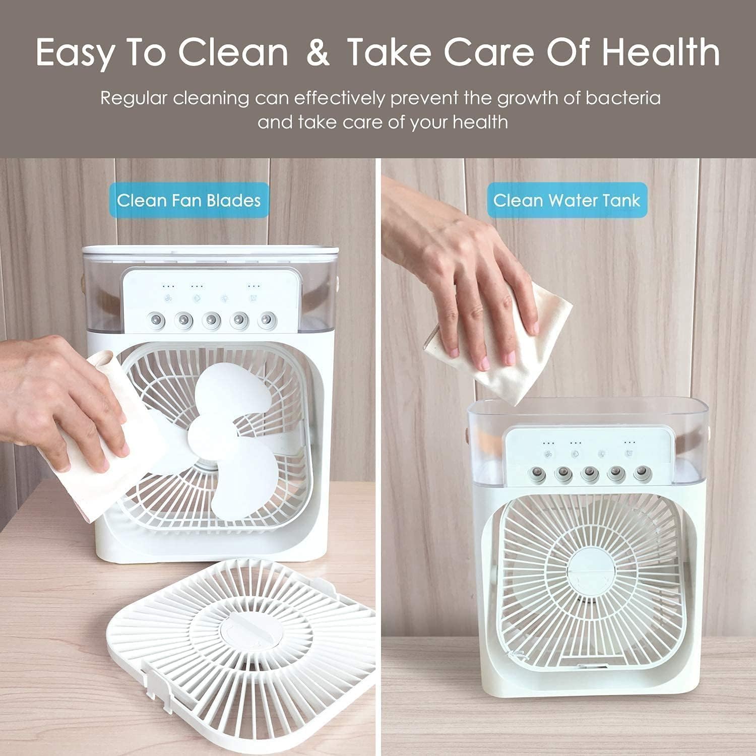 Portable Air Cooler Fan with Water Tank & USB Power | Mini Evaporative Cooler, 3 Speeds, Mist Humidifier, 7-Color LED, Quiet Cooling (MultiColor)