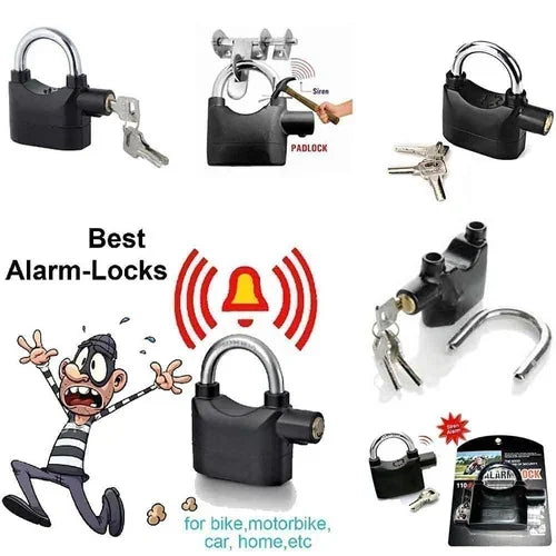 110dB Siren Alarm Padlock – Anti-Theft Security Lock with 3 Keys | For Bike, Motorcycle, Home, Gate & Cycle