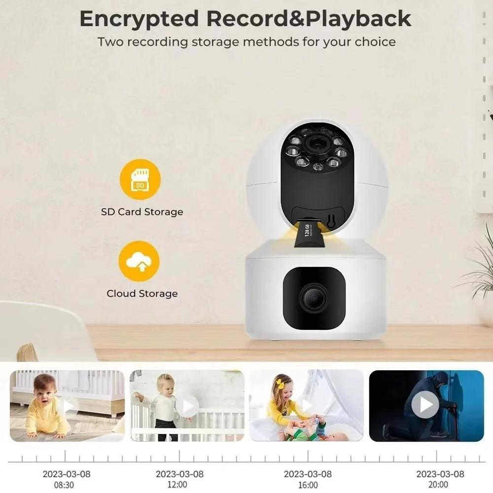 4MP Dual Lens WiFi Security Camera – 4X Zoom, Pan 355°, Smart Night Vision, 2-Way Audio | Indoor CCTV for Home & Baby Monitor
