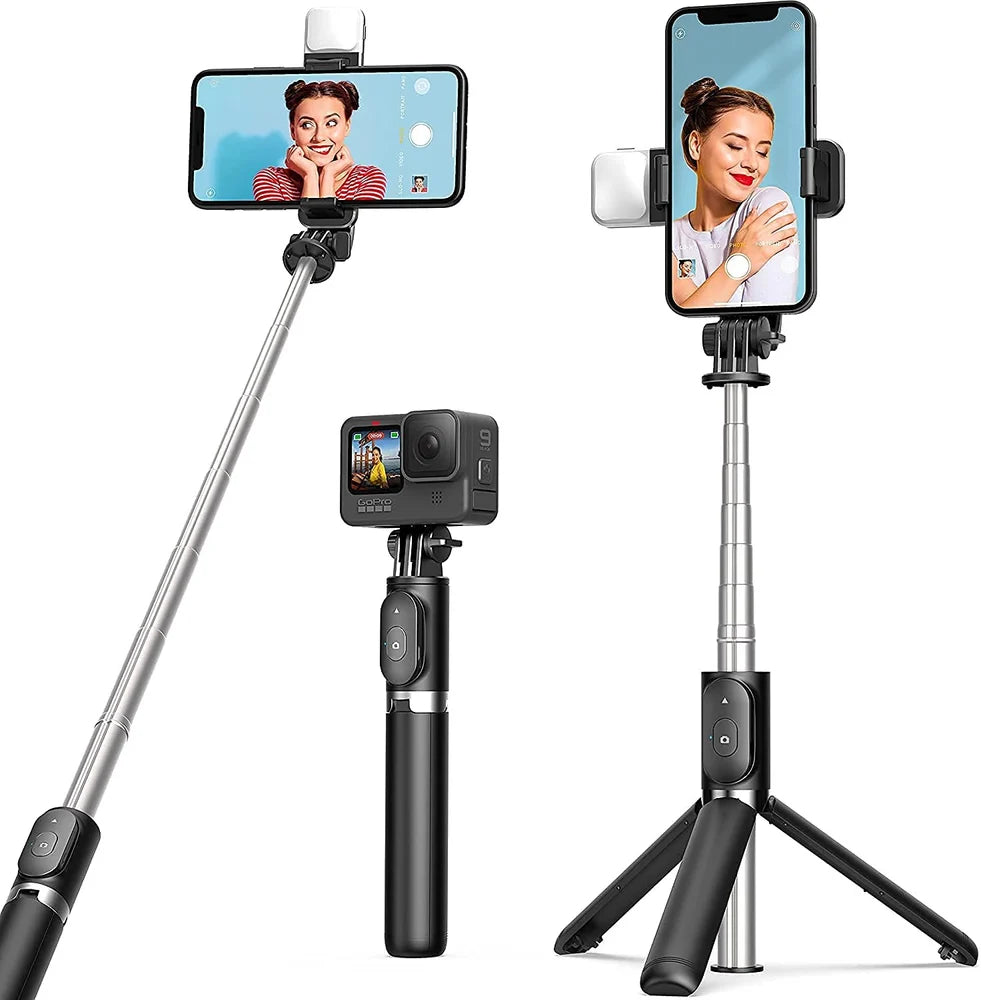 Selfie Stick Tripod with LED Fill Light & Bluetooth Remote – 40 Inch Extendable
