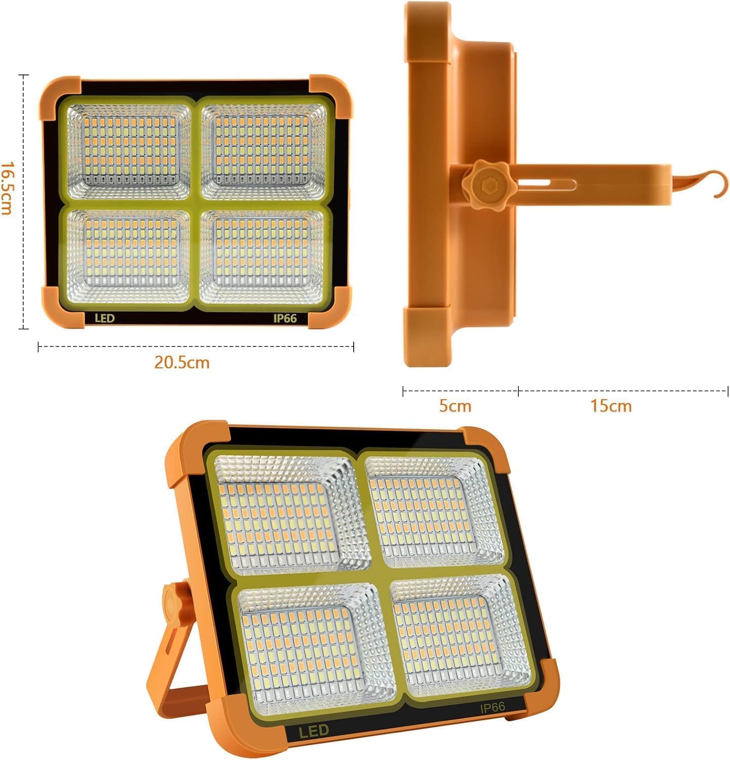 Solar LED work light 2 charging methods solar and USB-C