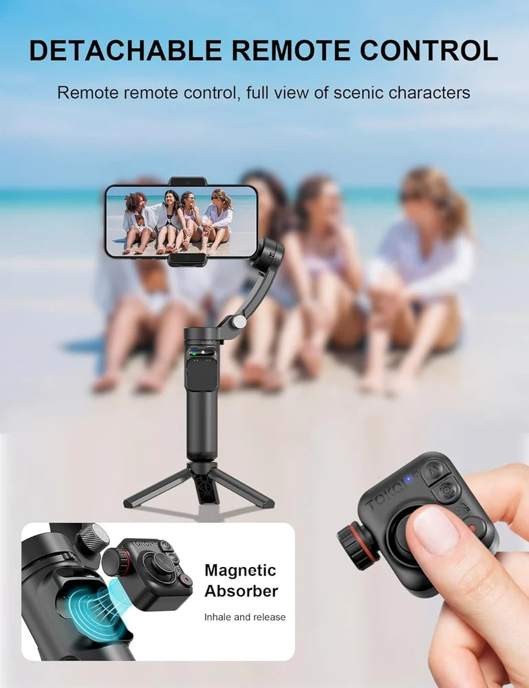 TOKQI M02 3-Axis Gimbal Stabilizer – AI Face & Object Tracking, Gesture Control
