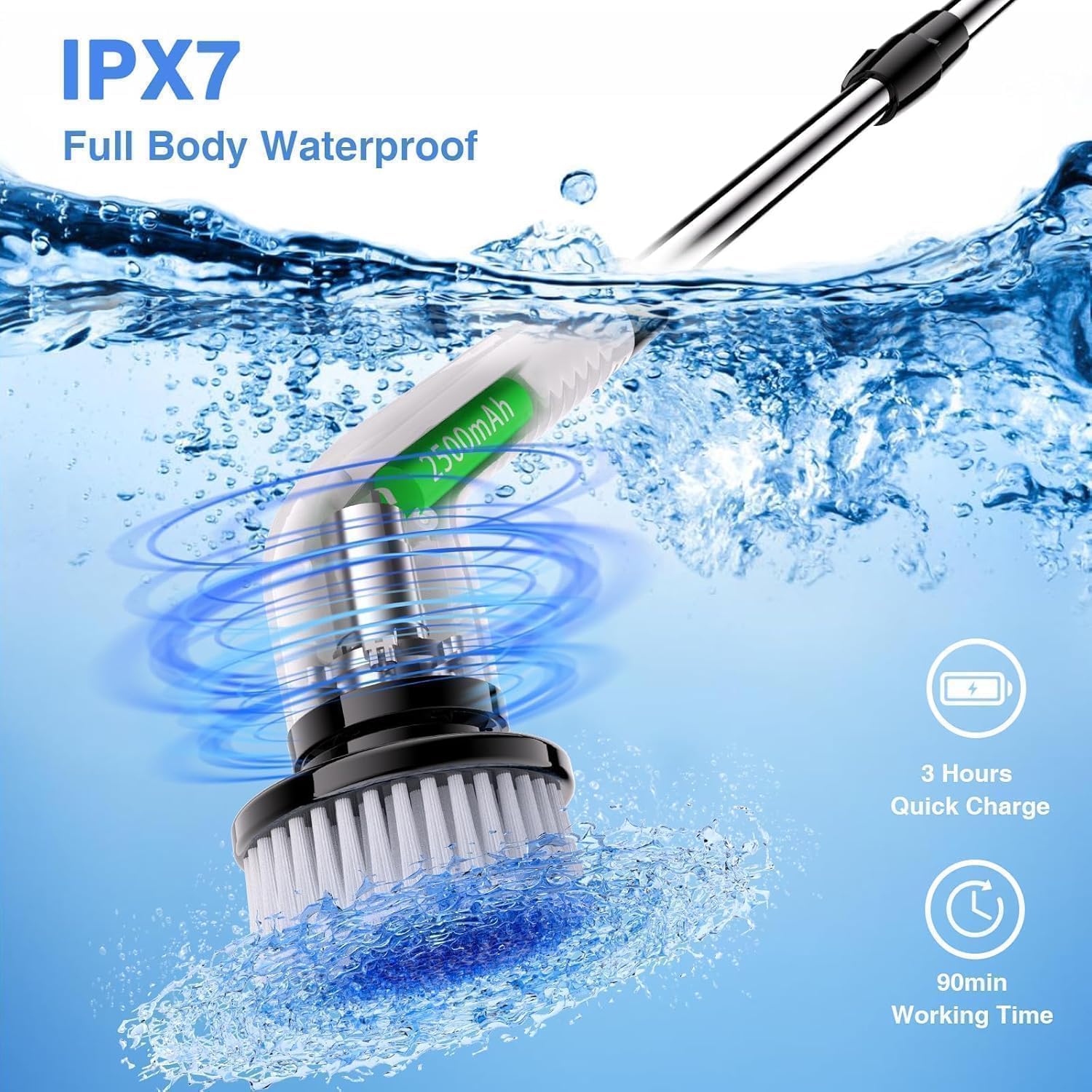 New 9-in-1 Cordless Electric Spin Scrubber for Bathroom & Home | 8+ Brush Heads, Adjustable Speeds, LED Display, Long Handle | Powerful 350RPM Cleaning Brush for Floor, Tub, Tile, Car