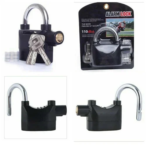 110dB Siren Alarm Padlock – Anti-Theft Security Lock with 3 Keys | For Bike, Motorcycle, Home, Gate & Cycle