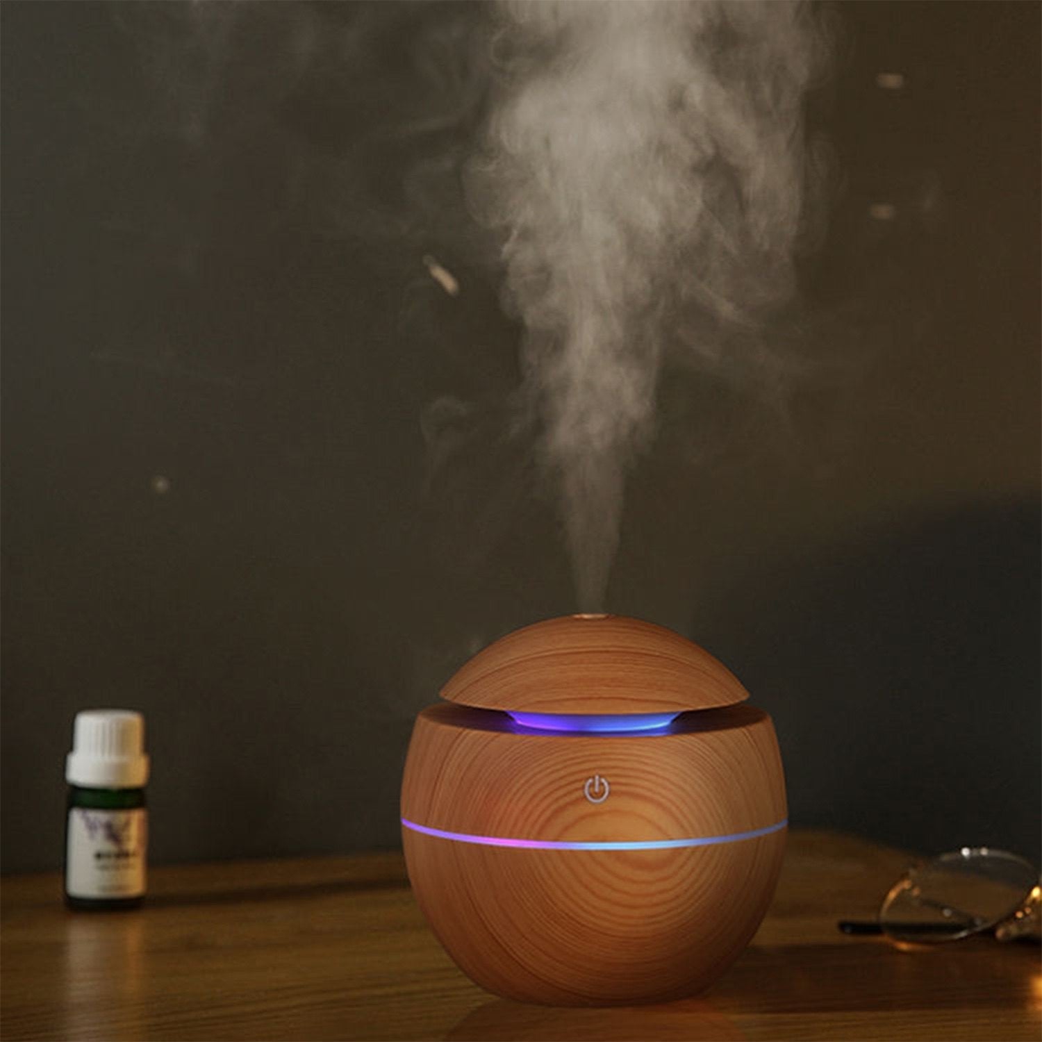 Ultrasonic Aroma Humidifier with 7 Colour Changing LED – Wood Grain Design | USB Powered | Aromatherapy Diffuser