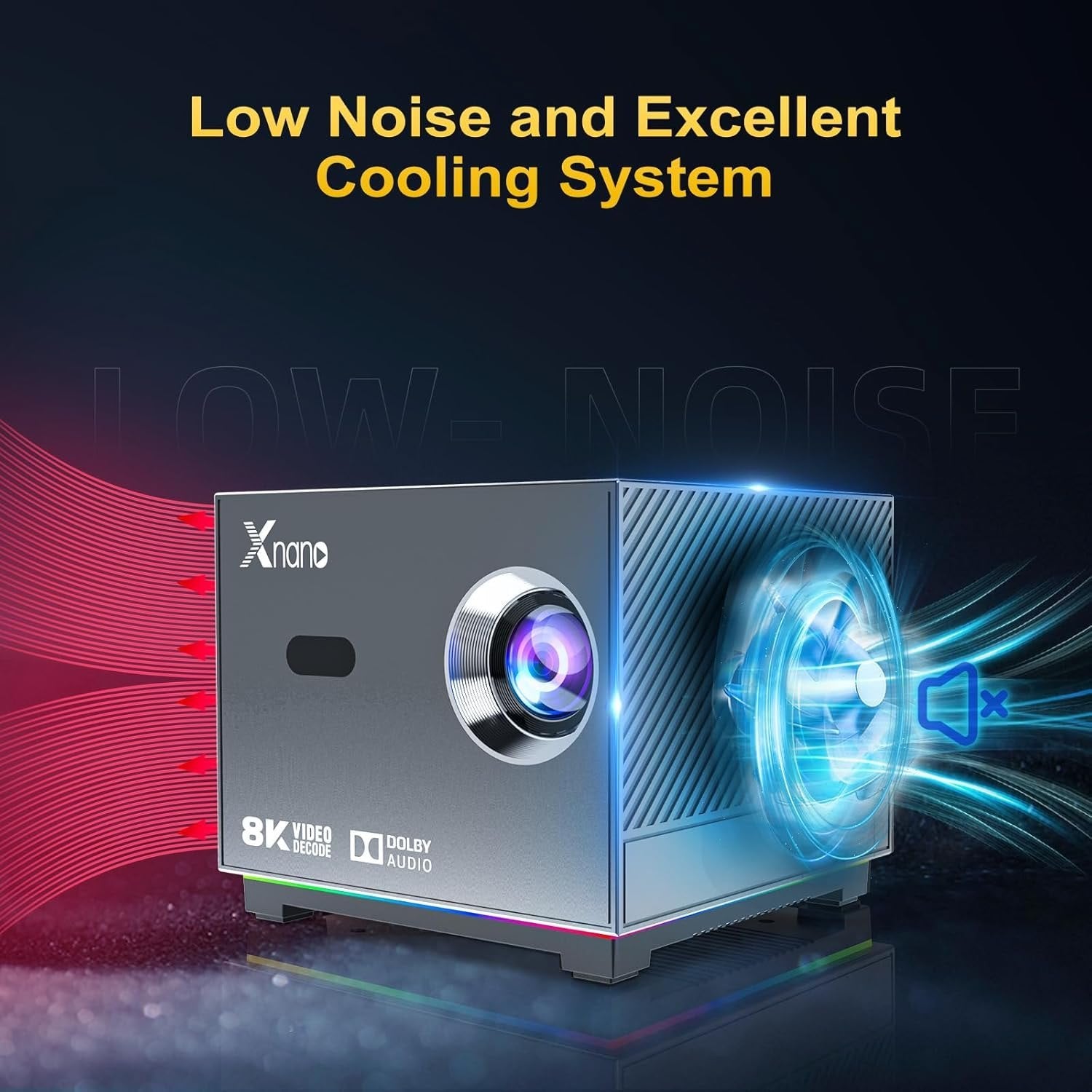 Xnano 8K Smart Projector – Android WiFi Bluetooth Home Theatre with Dolby Audio, RGB Lighting & Voice Remote