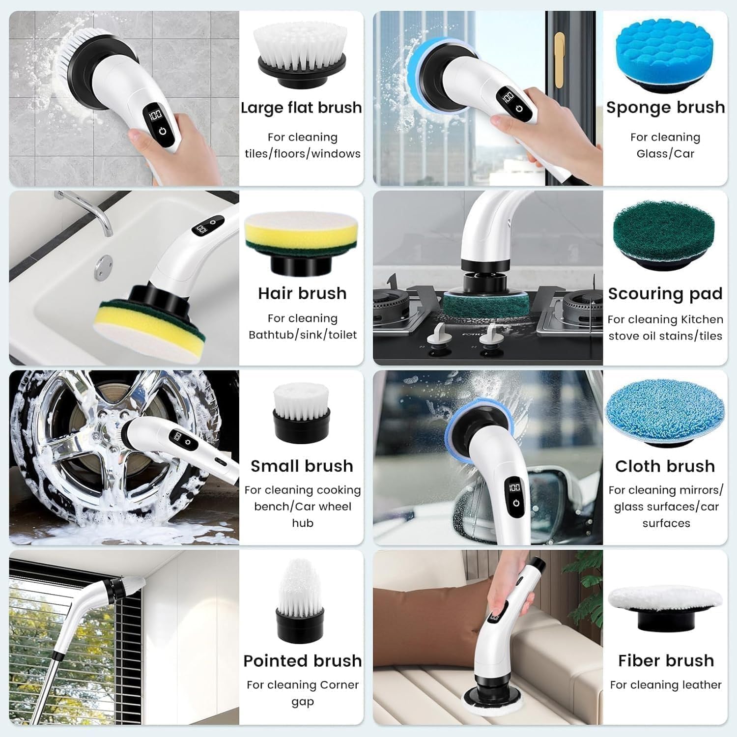 New 9-in-1 Cordless Electric Spin Scrubber for Bathroom & Home | 8+ Brush Heads, Adjustable Speeds, LED Display, Long Handle | Powerful 350RPM Cleaning Brush for Floor, Tub, Tile, Car