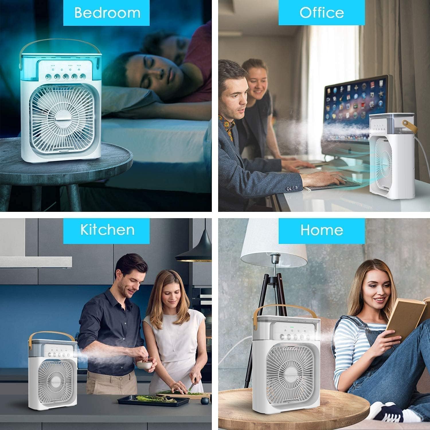 Portable Air Cooler Fan with Water Tank & USB Power | Mini Evaporative Cooler, 3 Speeds, Mist Humidifier, 7-Color LED, Quiet Cooling (MultiColor)
