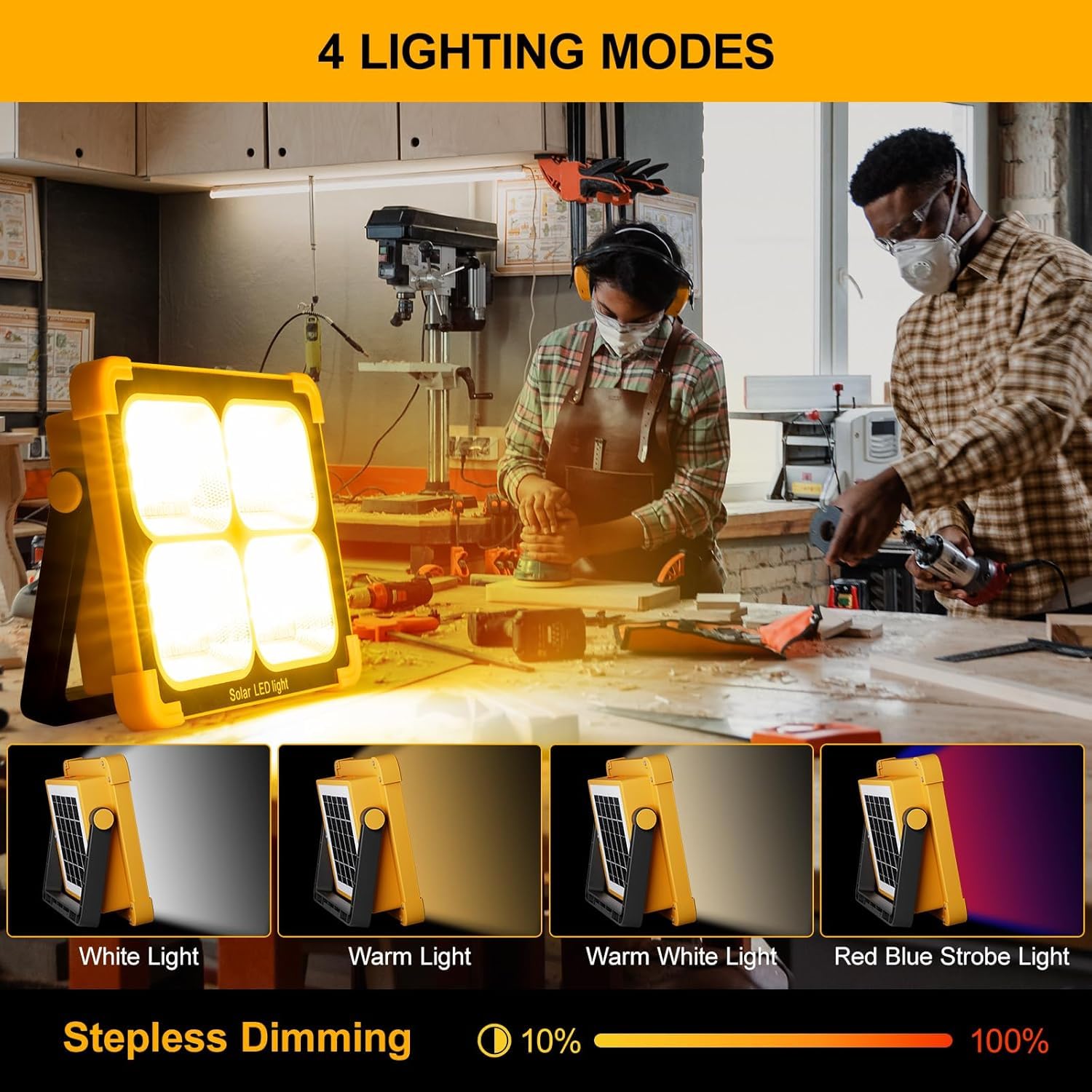 Solar LED work light waterproof weather resistant rain
