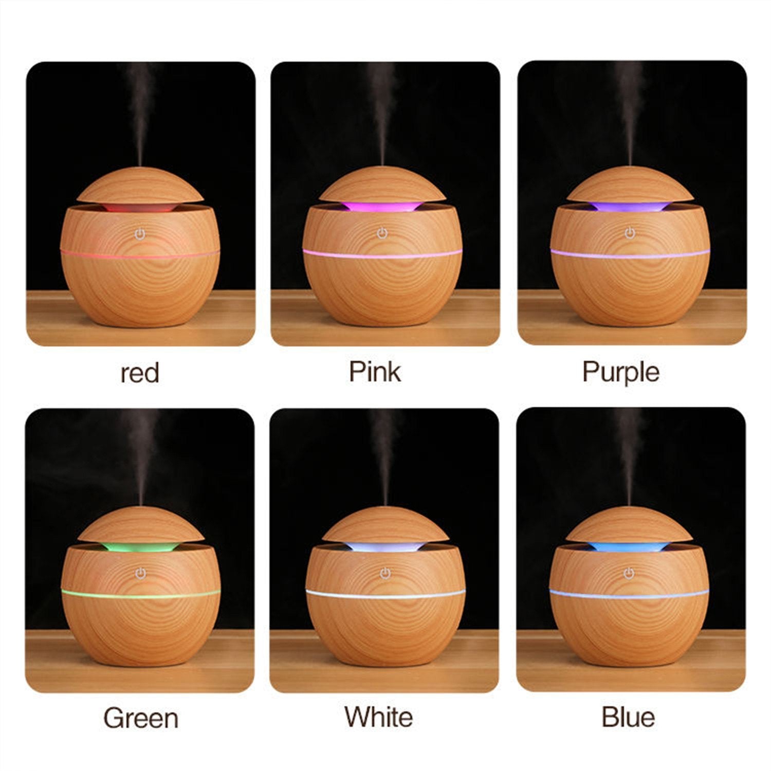 Ultrasonic Aroma Humidifier with 7 Colour Changing LED – Wood Grain Design | USB Powered | Aromatherapy Diffuser