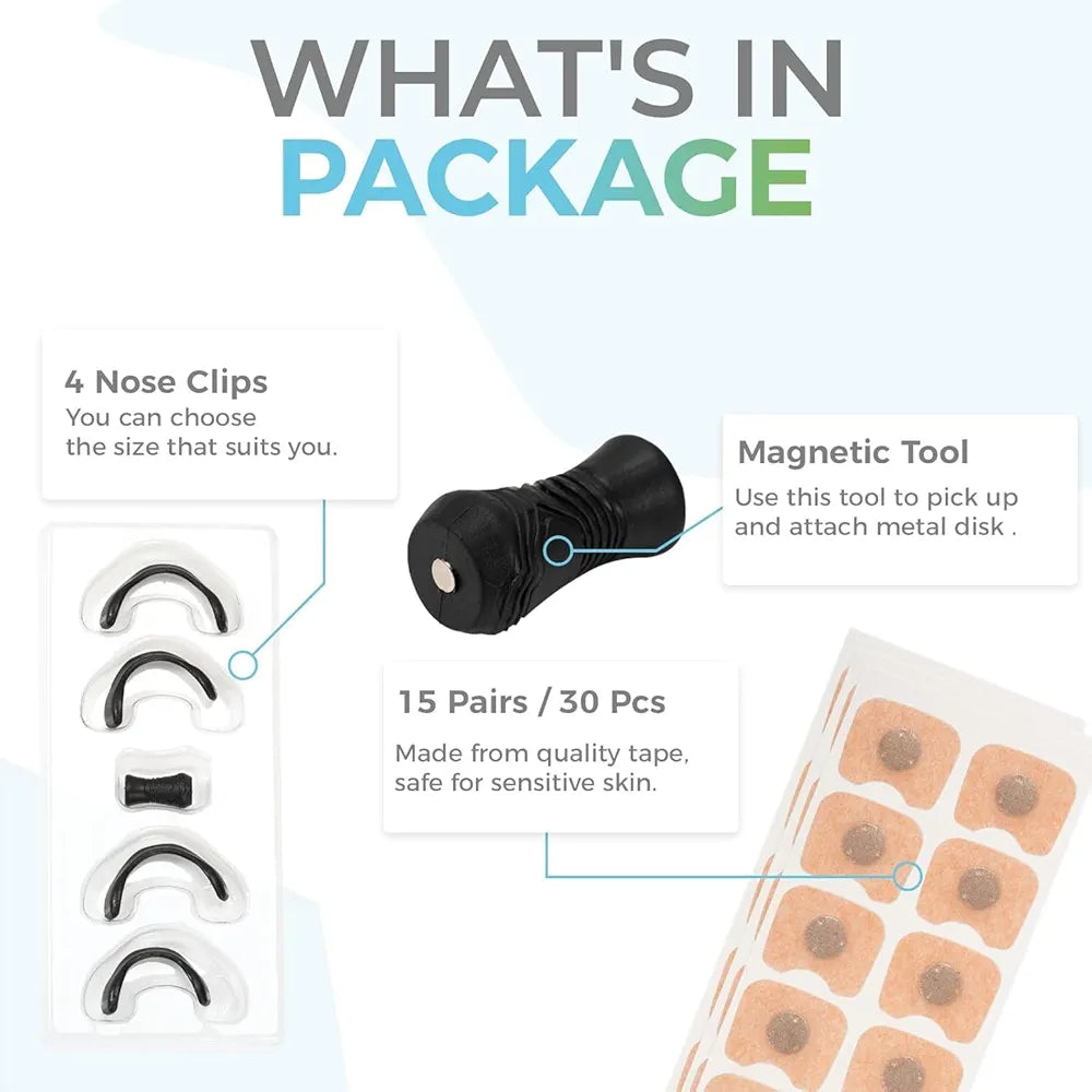 Magnetic nasal dilator what is in the package 4 nose clips magnetic tool 30 patches