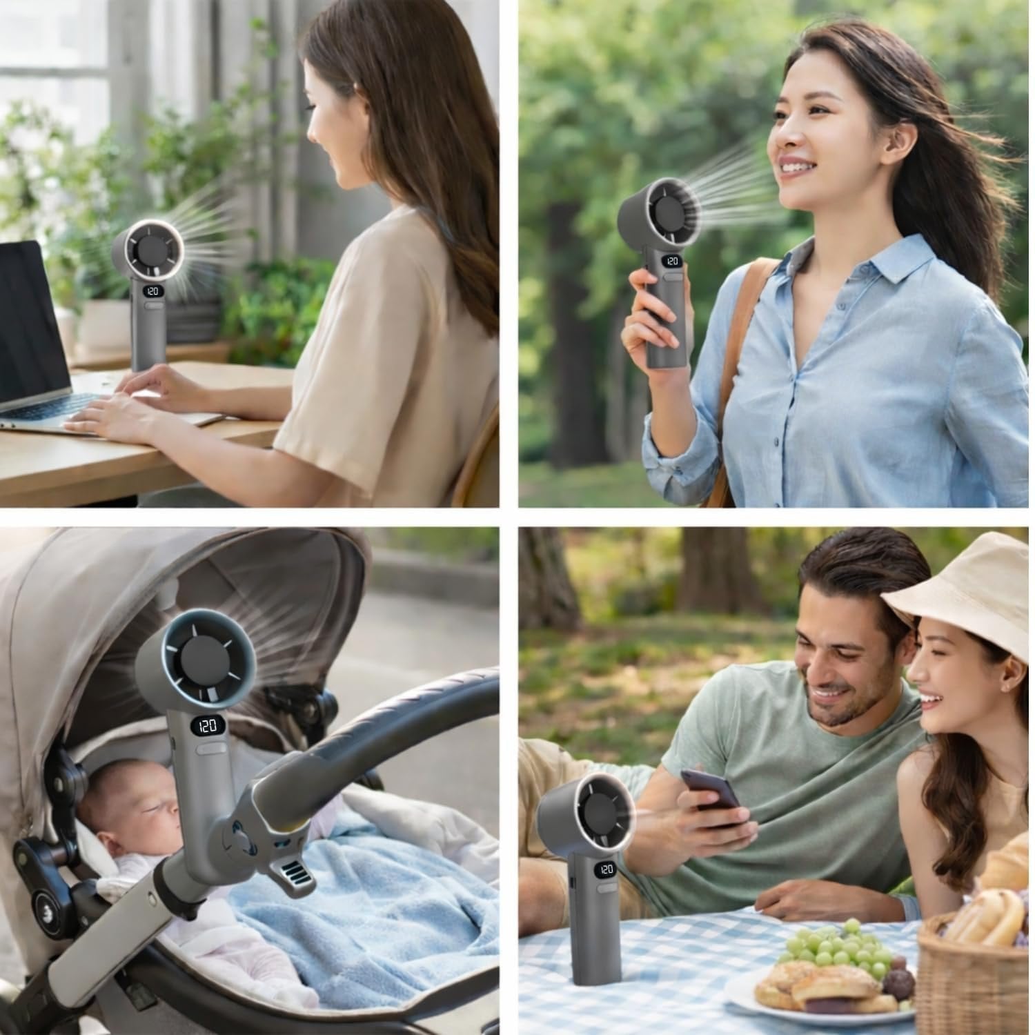 Portable Handheld Fan – 4000mAh Battery, 7.8m/s Turbo Wind, Digital Display | USB-C Fast Charging | For Travel, Outdoor & Desk