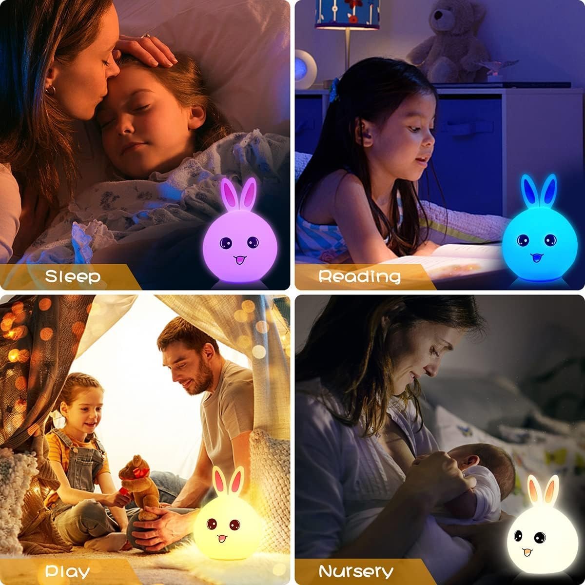 Cute Bunny Silicone Night Light – 7 Colour Changing LED Lamp | Pat to Change Colour | USB Rechargeable