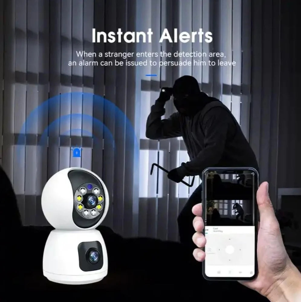 4MP Dual Lens WiFi Security Camera – 4X Zoom, Pan 355°, Smart Night Vision, 2-Way Audio | Indoor CCTV for Home & Baby Monitor
