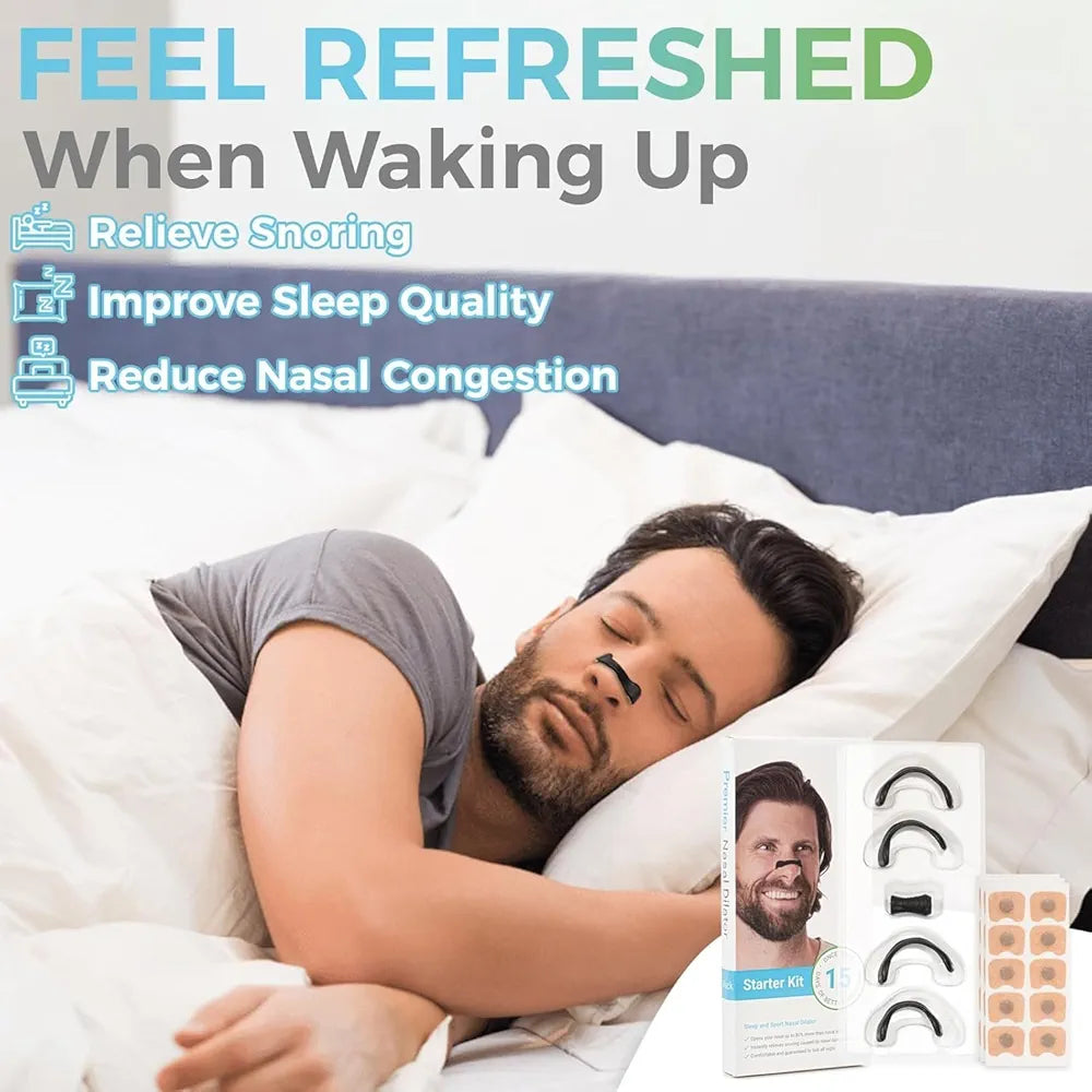 Magnetic nasal dilator feel refreshed when waking up man sleeping
