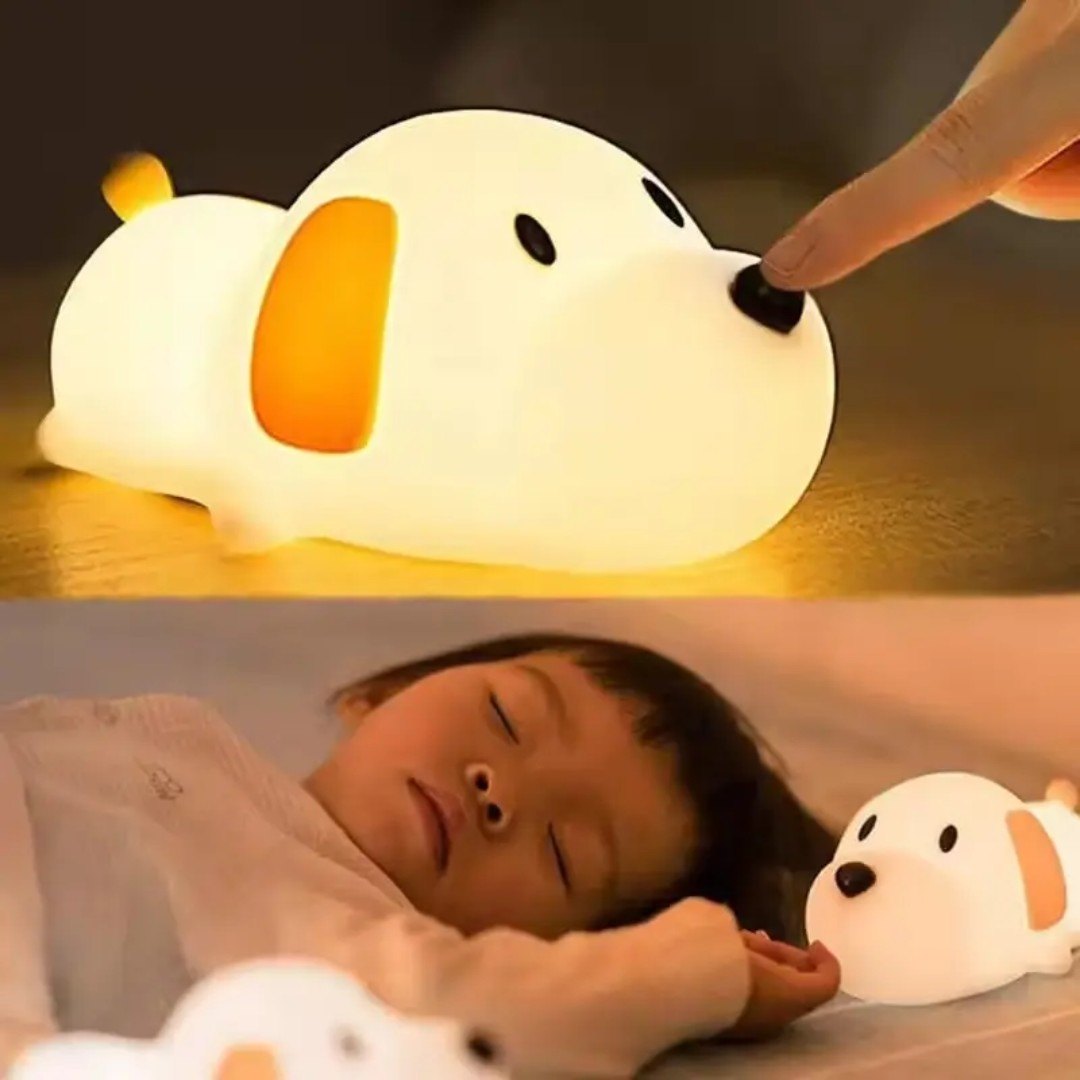 Cute Dog Silicone Night Light – Touch Control, Stepless Dimming, 15Hr Battery | USB Rechargeable Kids Lamp