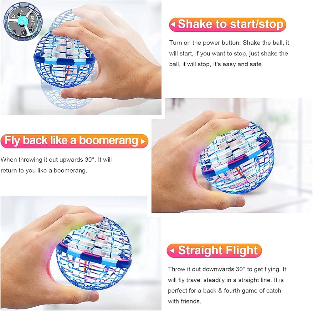 LED Flying Ball Toy – Hand Controlled Hover Ball for Kids & Adults | Rechargeable Indoor Spinner with RGB Lights