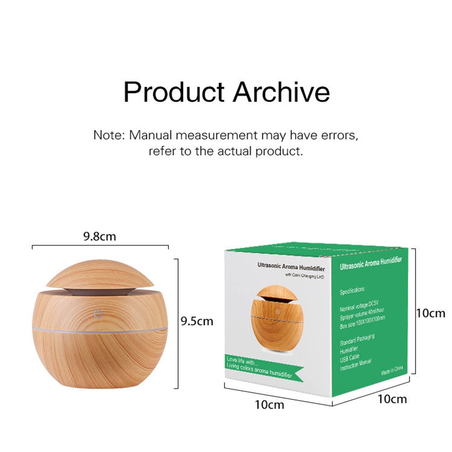Ultrasonic Aroma Humidifier with 7 Colour Changing LED – Wood Grain Design | USB Powered | Aromatherapy Diffuser