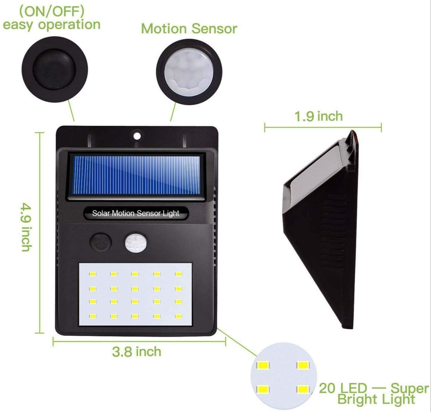 Solar Motion Sensor Wall Light – 20 LED Outdoor Security Light with 1200mAh Battery | Waterproof & Dustproof