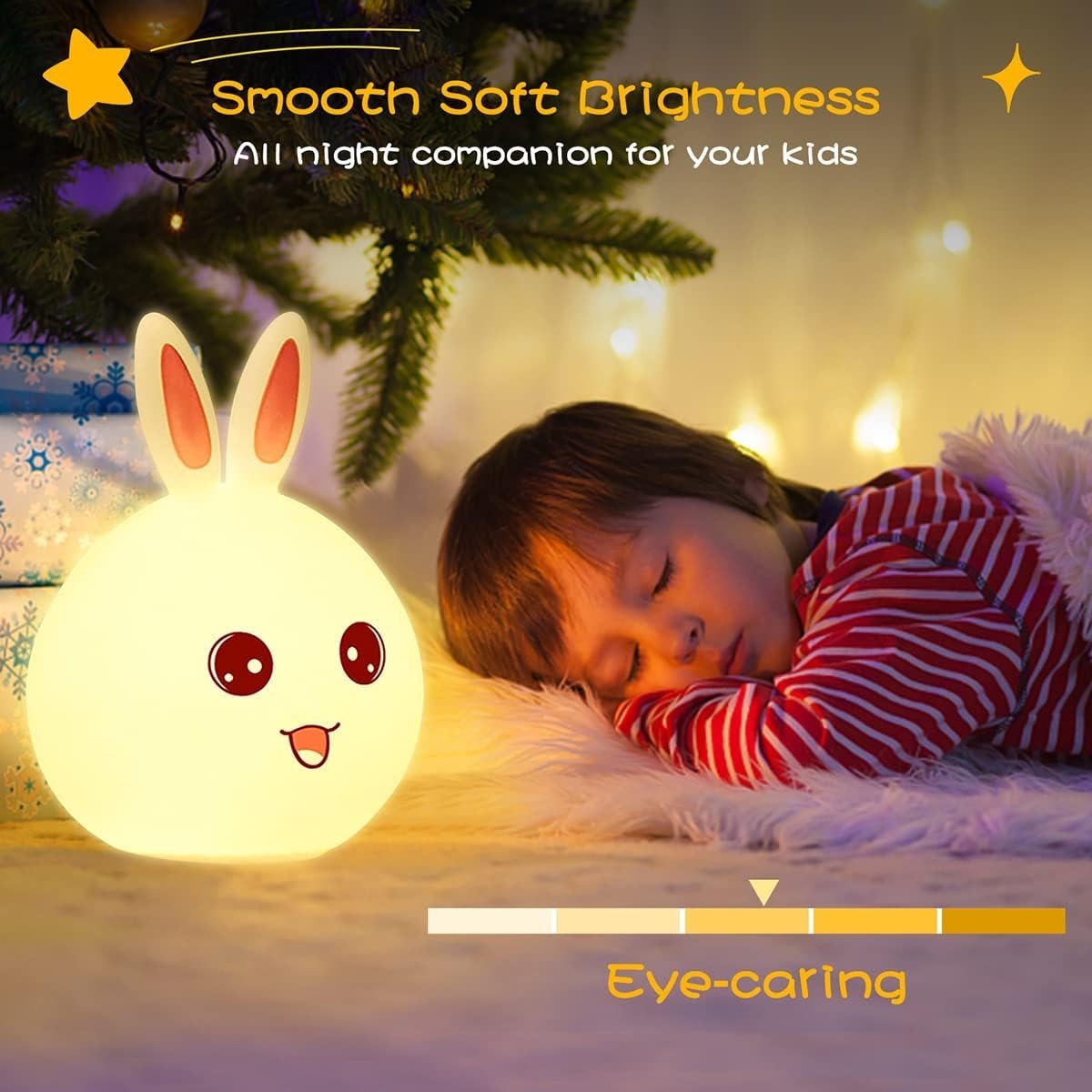 Cute Bunny Silicone Night Light – 7 Colour Changing LED Lamp | Pat to Change Colour | USB Rechargeable