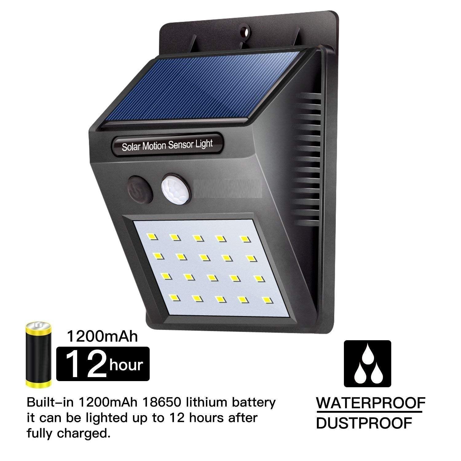 Solar Motion Sensor Wall Light – 20 LED Outdoor Security Light with 1200mAh Battery | Waterproof & Dustproof